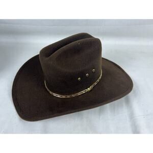 Western Express Men's Cowboy Hat Brown Pinch Front Gold Band Size 53 6 5/8 New